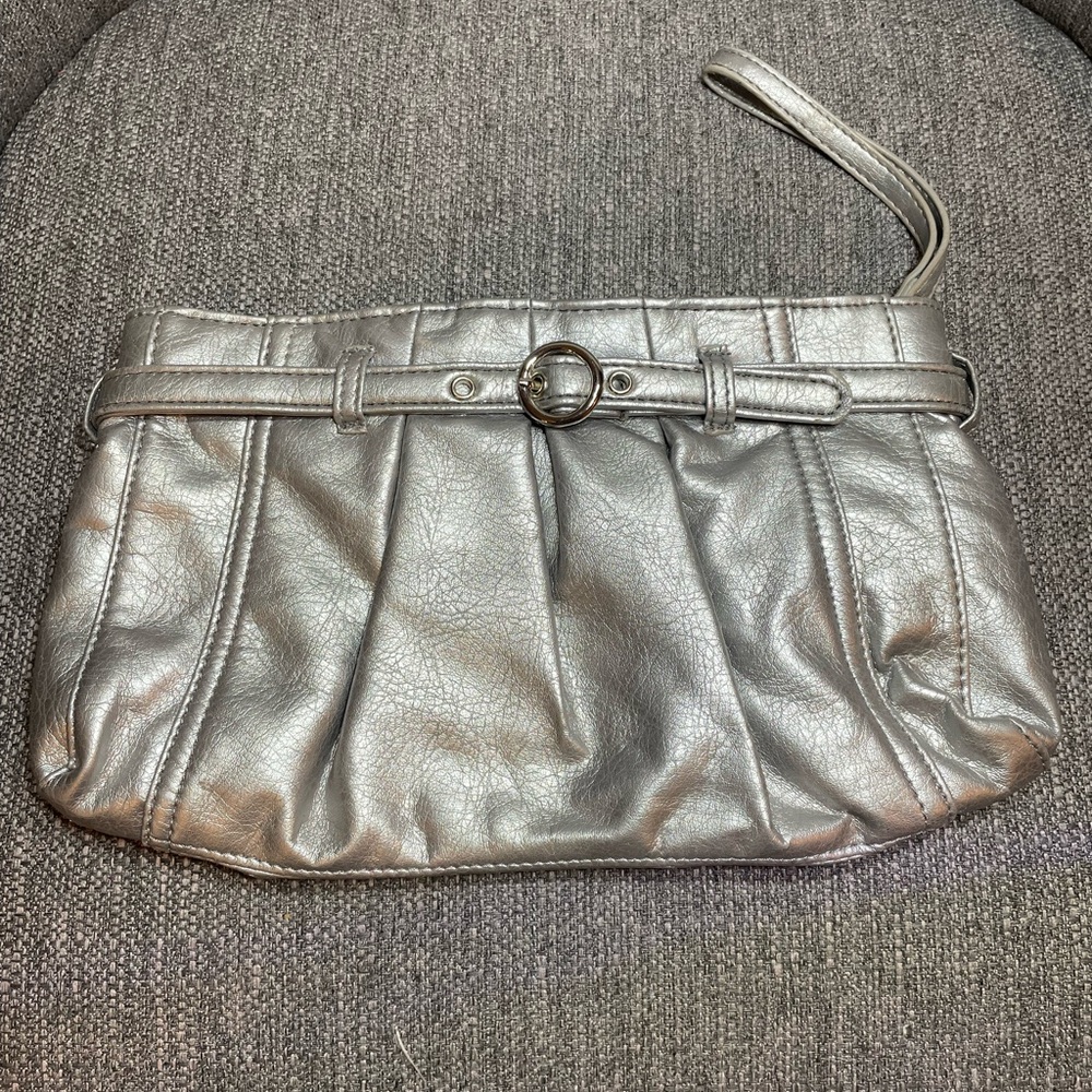 Neiman Marcus Silver Pleated Clutch Wristlet
